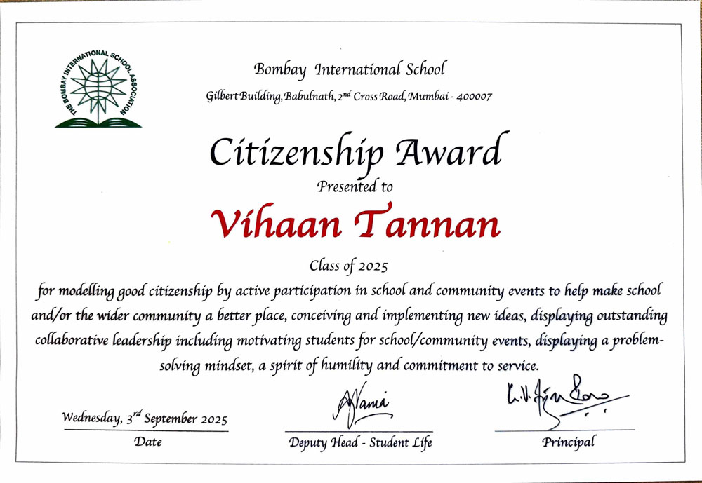 Award certificate