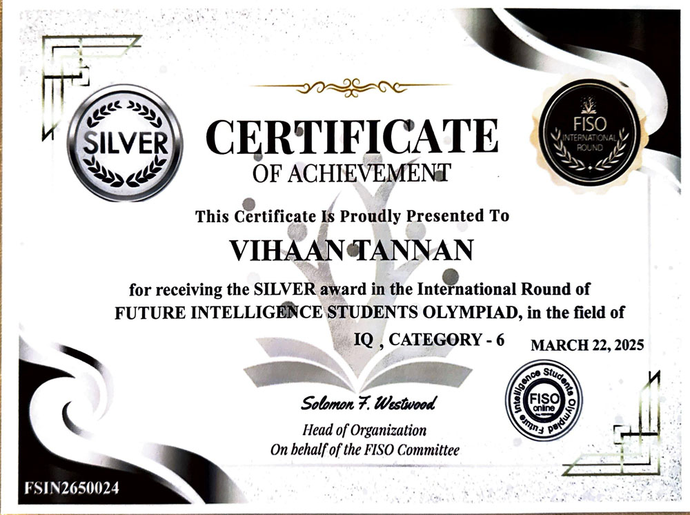 Award certificate