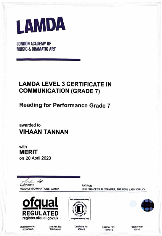Award certificate